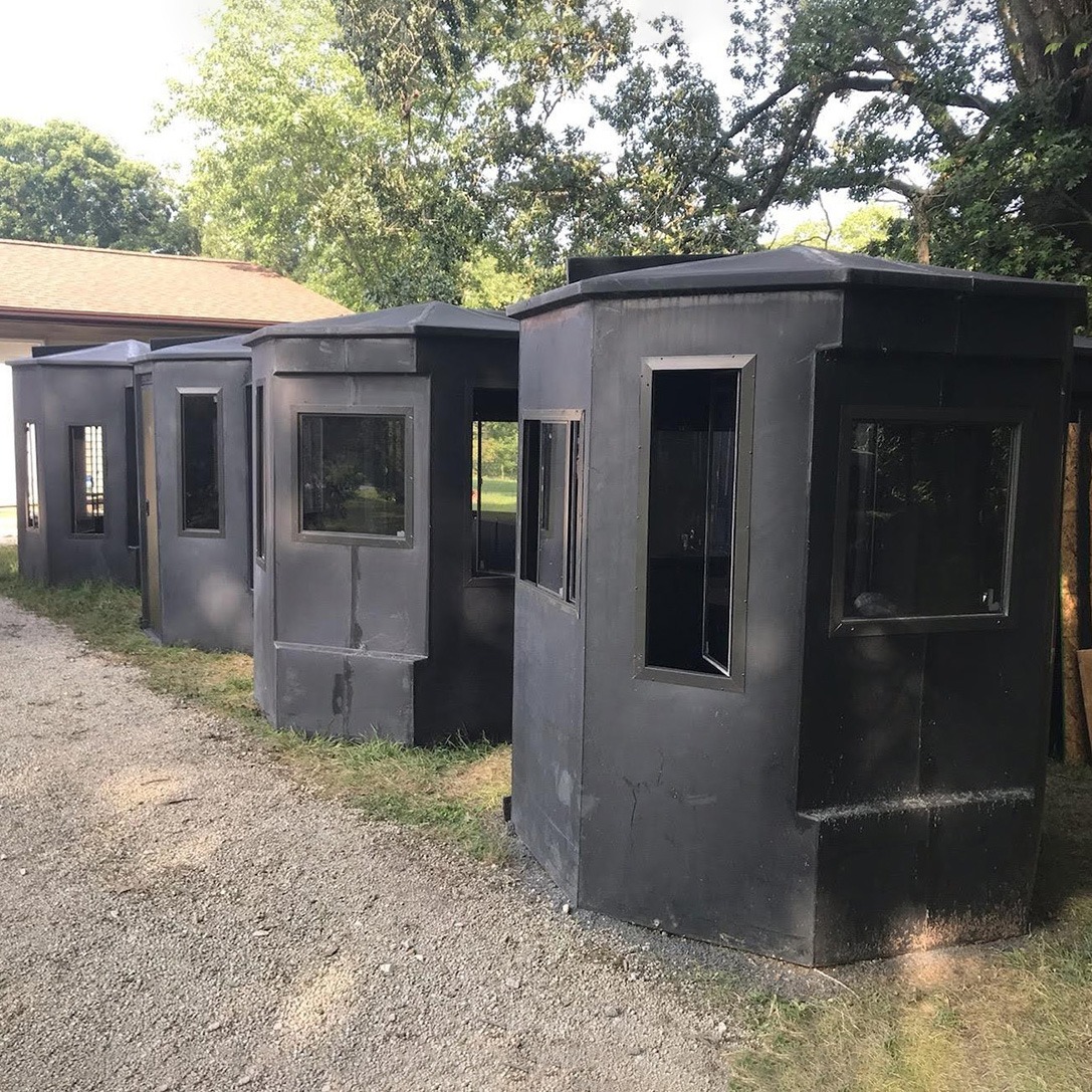 Four hunting blinds in a row